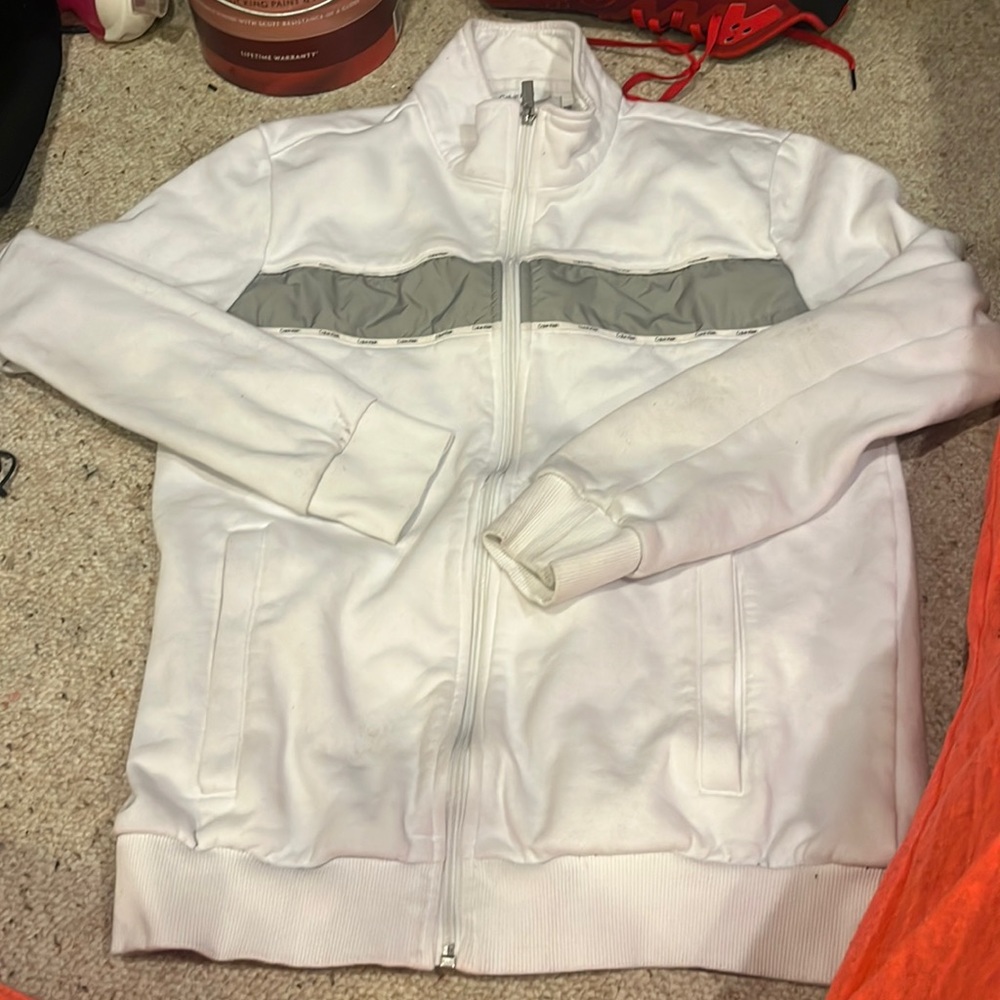 Calvin Klein white full zip up winder long sleeve sweater
